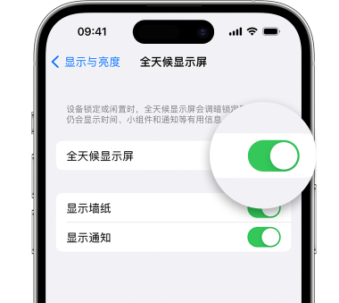 平和苹果15预约维修分享iPhone15如何设置全天候显示屏幕可见 